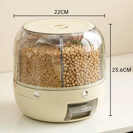 Freshkeep™ 360° Rotating Rice & Grain Dispenser – 6KG Airtight Moisture-Proof Food Storage Container