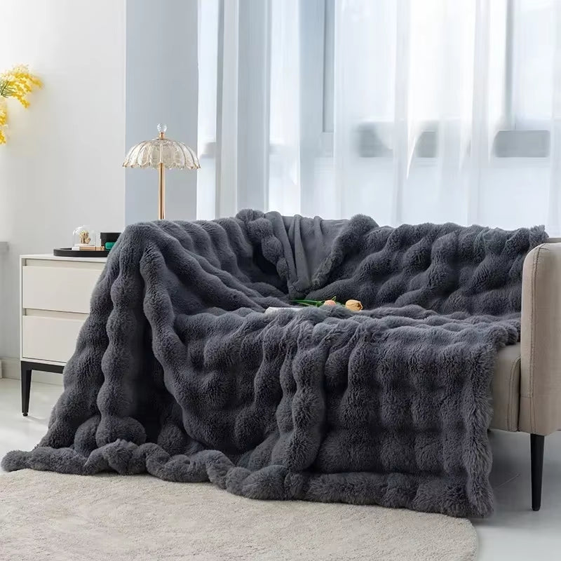 Luxefluff™ Faux Rabbit Fur Throw Blanket – Ultra-Soft, All-Season Warmth for Bed, Sofa & Travel