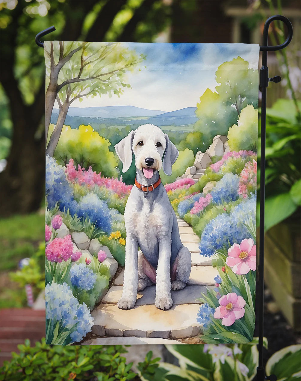Bedlington Terrier Spring Garden Garden Flag