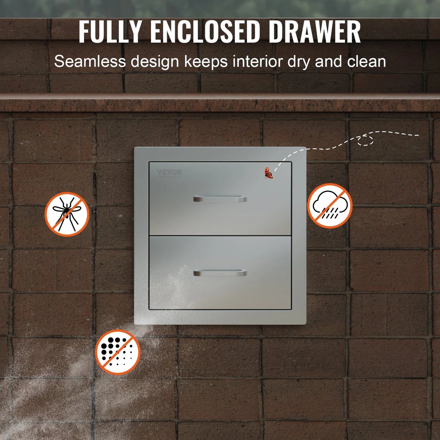 VEVOR Outdoor Kitchen Drawers 14W X 14.3H X 23D Inch, Flush Mount Double BBQ Drawers Stainless Steel with Handle, BBQ Island Drawers for Outdoor Kitchens or Grill Station