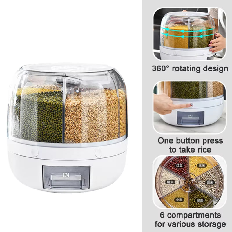 Freshkeep™ 360° Rotating Rice & Grain Dispenser – 6KG Airtight Moisture-Proof Food Storage Container