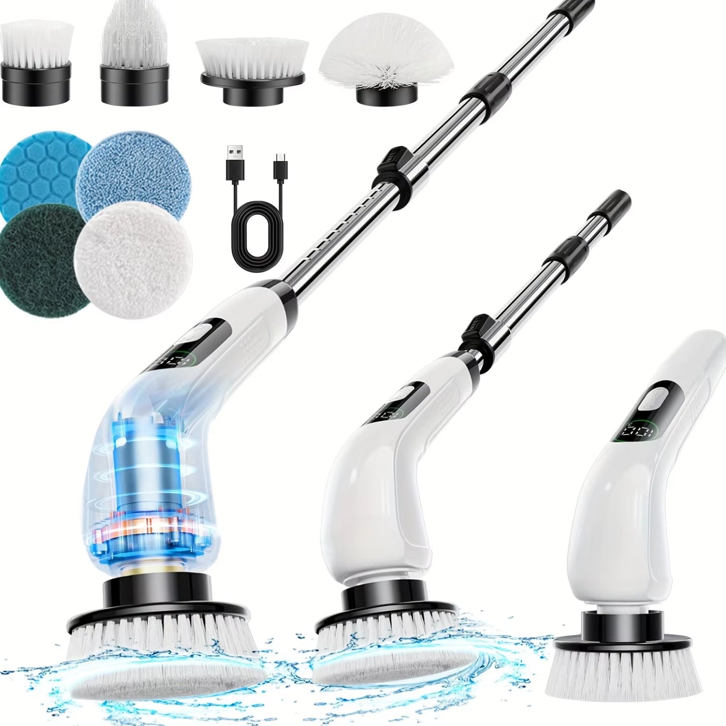 Cordless Power Scrub Brush – Deep Clean with 8 Heads, 3 Speeds & Adjustable Extension Handle