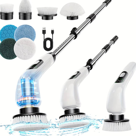 Cordless Power Scrub Brush – Deep Clean with 8 Heads, 3 Speeds & Adjustable Extension Handle