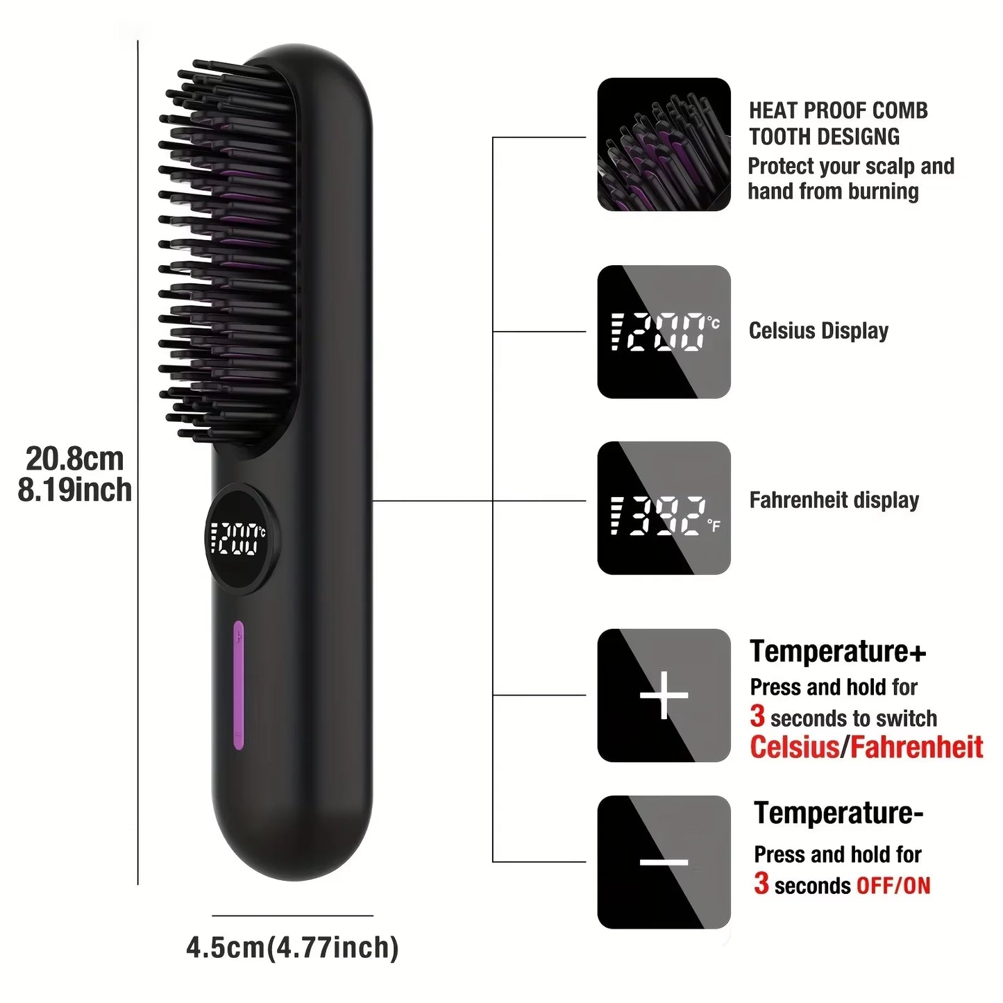 Electric Hot Comb – 2-In-1 Straightening Brush with Anti-Scald & Ionic Smoothing Power