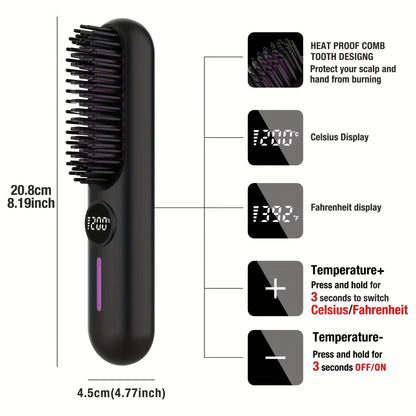Electric Hot Comb – 2-In-1 Straightening Brush with Anti-Scald & Ionic Smoothing Power