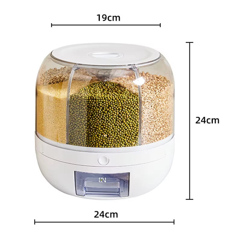 Freshkeep™ 360° Rotating Rice & Grain Dispenser – 6KG Airtight Moisture-Proof Food Storage Container