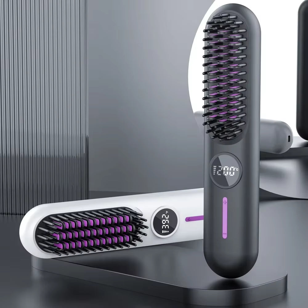 Electric Hot Comb – 2-In-1 Straightening Brush with Anti-Scald & Ionic Smoothing Power
