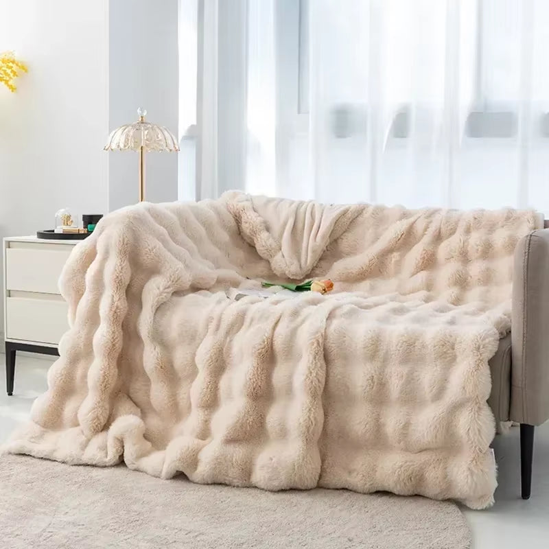 Luxefluff™ Faux Rabbit Fur Throw Blanket – Ultra-Soft, All-Season Warmth for Bed, Sofa & Travel