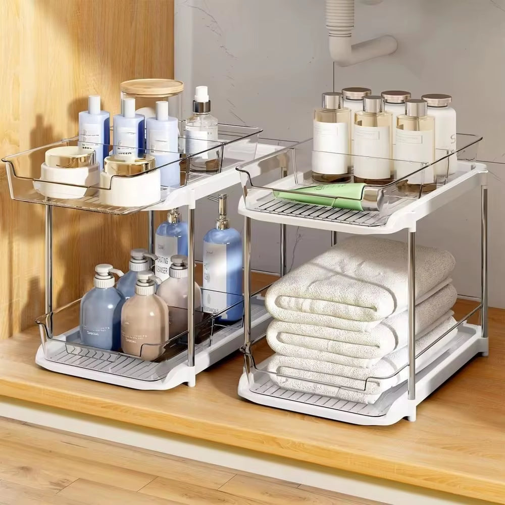 Luxstack™ Clear Acrylic Pull-Out Organizer – 2-Tier/3-Tier under Sink & Counter Storage Rack