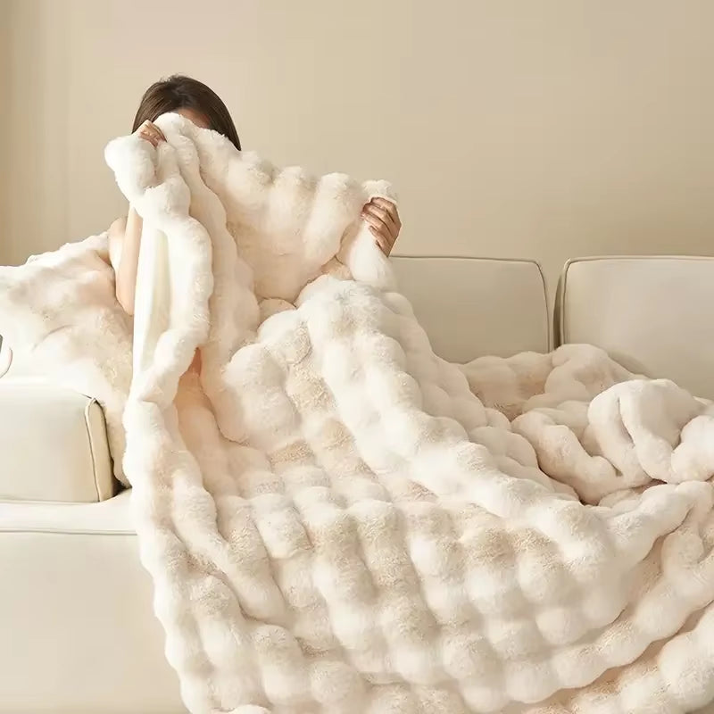 Luxefluff™ Faux Rabbit Fur Throw Blanket – Ultra-Soft, All-Season Warmth for Bed, Sofa & Travel
