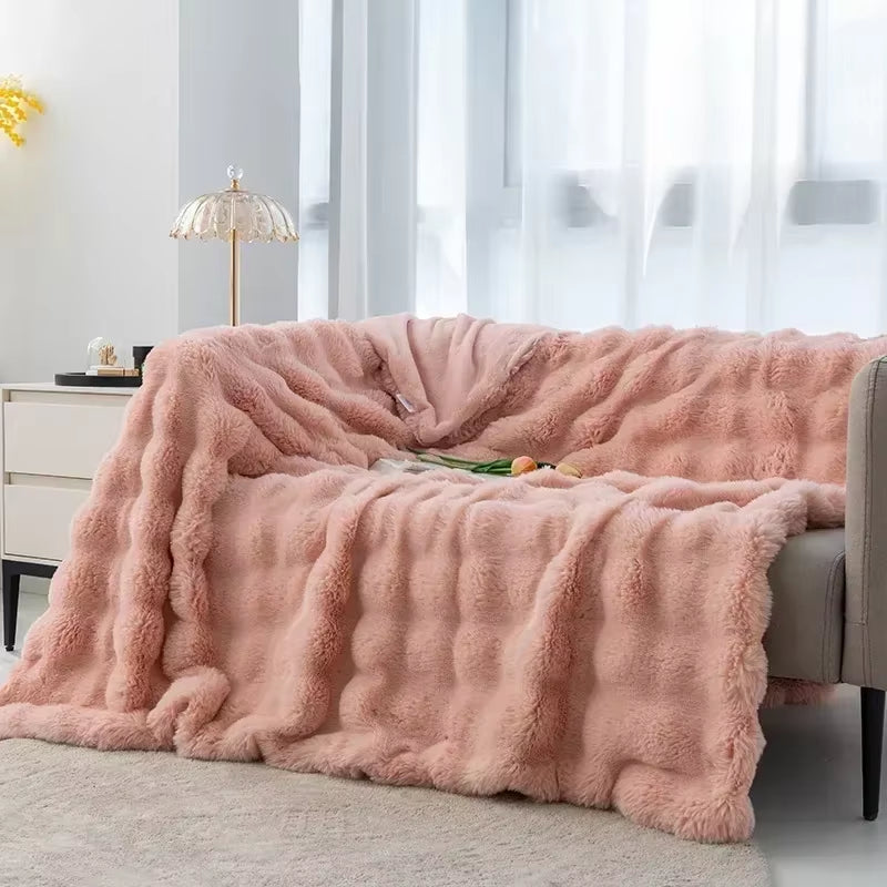Luxefluff™ Faux Rabbit Fur Throw Blanket – Ultra-Soft, All-Season Warmth for Bed, Sofa & Travel