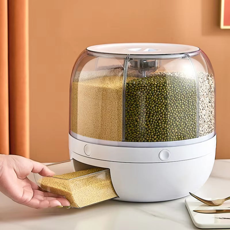 Freshkeep™ 360° Rotating Rice & Grain Dispenser – 6KG Airtight Moisture-Proof Food Storage Container