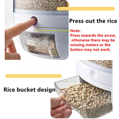Freshkeep™ 360° Rotating Rice & Grain Dispenser – 6KG Airtight Moisture-Proof Food Storage Container