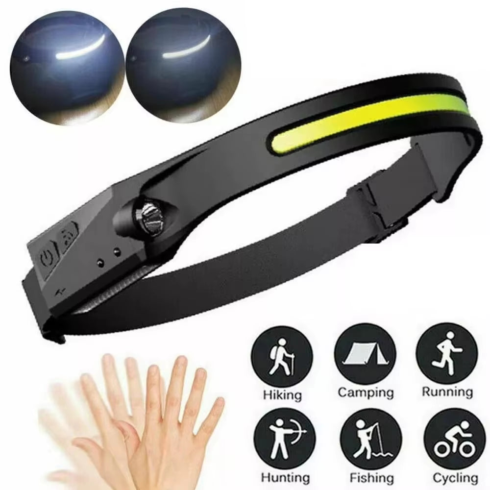USB Rechargeable Sensor Headlamp – 5-Mode Hands-Free LED Power for Outdoor Adventures